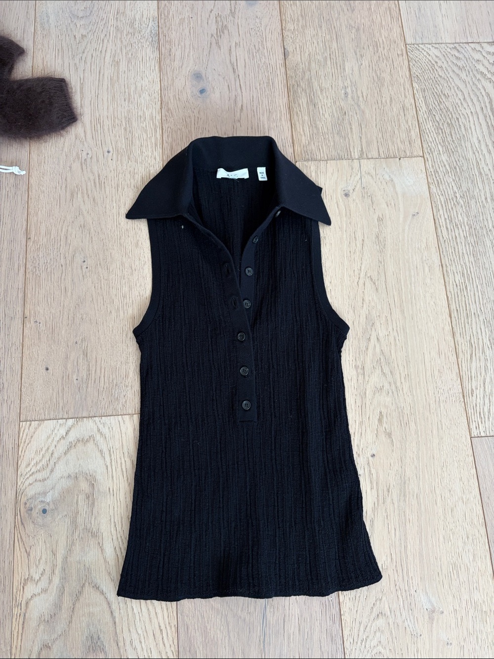 A.L.C. Black Ollie Sleeveless Ribbed Polo Tank